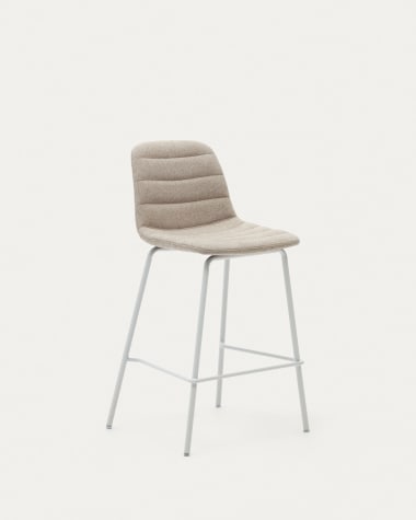 Zunilda Hocker aus beigefarbenem Chenille und Stahl mit mattschwarzem Finish Höhe 65 cm