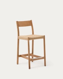 Yalia stool with a backrest in solid oak wood in a natural finish, 100% FSC and rope cord seat, 65 cm
