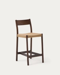 Yalia stool with a backrest in solid oak wood in a walnut finish, 100% FSC and rope cord seat, 65 cm