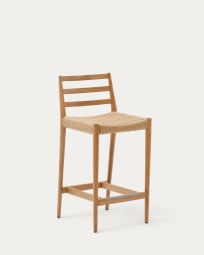 Wysokie krzesło Analy z oparciem z litego drewna dębowego z naturalnym wykończeniem i siedziskiem z liny 70 cm FSC 100%