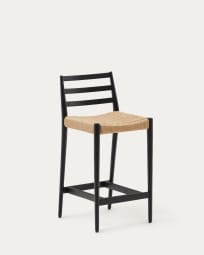 Wysokie krzesło Analy z oparciem z litego drewna dębowego z czarnym wykończeniem i siedziskiem z liny 70 cm FSC 100%