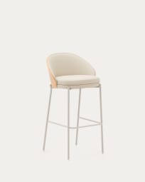 Eamy stool in beige faux leather, natural finish ash veneer and beige metal 75cm