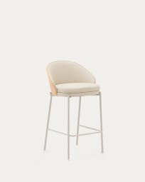 Eamy stool in beige faux leather, natural finish ash veneer and beige metal 65cm