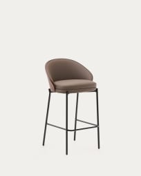 Eamy stool in brown faux leather, ash veneer, walnut finish and black metal 65 cm