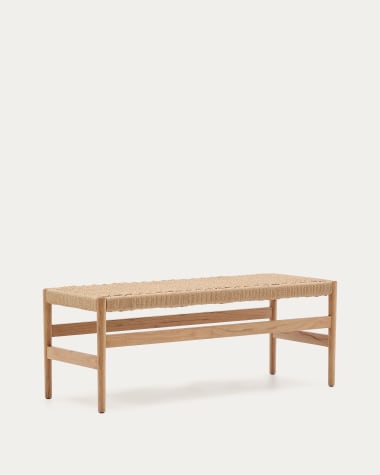 Banco Zaide madeira maciça de carvalho acabamento natural assento de corda 120cm FSC100%