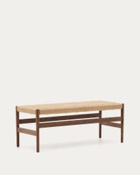Banco Zaide de madera maciza de roble con acabado nogal y asiento de cuerda 120cm FSC 100%