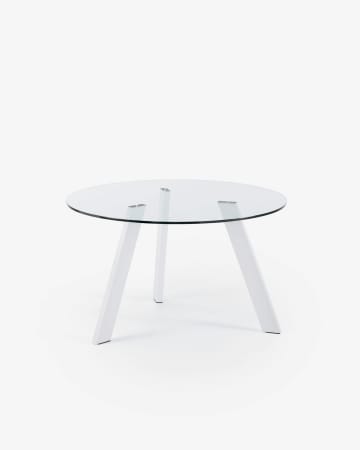 Carib round glass table with steel legs with white finish Ø 130 cm