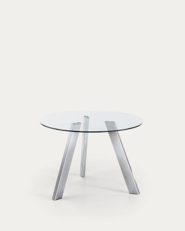 Carib round glass table with steel legs with chrome finish Ø 110 cm