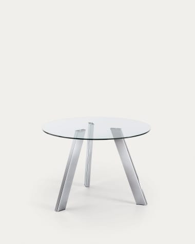 Table ronde Carib en verre et pieds en acier finition chromée Ø 110 cm