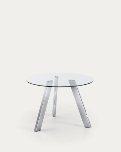 Mesa de comedor con pata cromada y cristal. Diseño y estabilidad