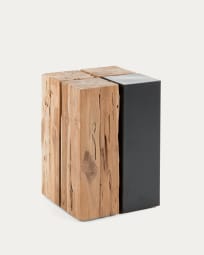 Mesa auxiliar Kwango de madera maciza de teca y metal 29 x 29 cm