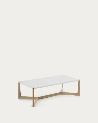 Table basse Quatro en bois de frêne massif et laqué blanc 120 x 60 cm