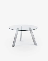 Carib round glass table with steel legs with chrome finish Ø 130 cm