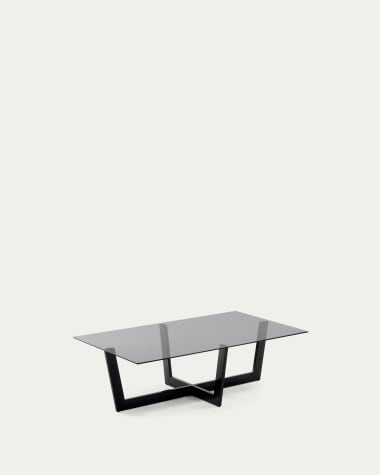 Black glass Plam coffee table 120 x 70 cm