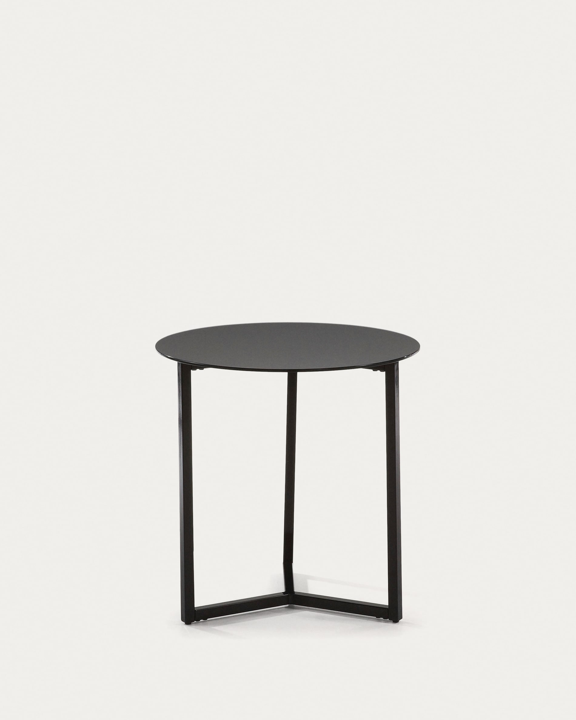 Black Raeam Side Table Made With Tempered Glass And Steel In Black