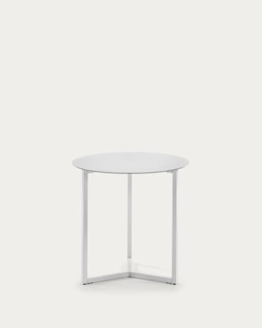 White Raeam side table made with tempered glass and steel in white finish Ø 50 cm