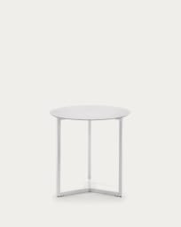 White Raeam side table made with tempered glass and steel in white finish Ø 50 cm