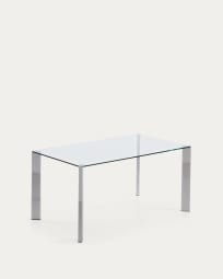 Spot glass table with steel legs and chrome finish 162 x 92 cm