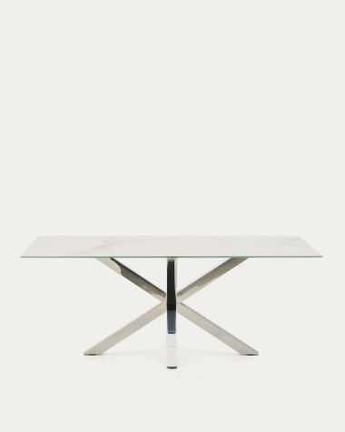 Tisch Argo aus Iron Moss-Porzellan und Beinen aus Edelstahl, 200 x 100 cm