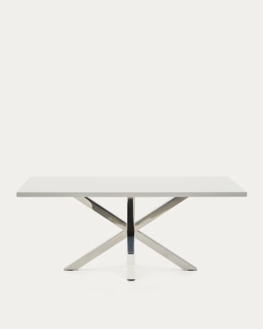Tisch Argo aus Melamin mit weißer Oberfläche und Beinen aus Edelstahl, 200 x 100 cm