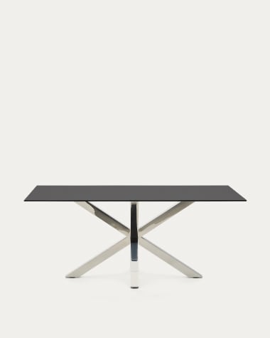 Argo table in frosted black glass and stainless steel legs 180 x 100 cm