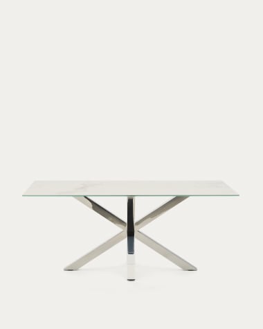 Argo tafel afgewerkt in Kalos wit porselein en roestvrijstalen poten 180 x 100 cm