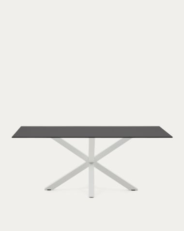 Tisch Argo aus schwarzem Milchglas und Stahlbeinen mit weißem Finish, 200 x 100 cm