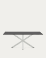 Table Argo en verre noir mat et pieds en acier finition blanche 200 x 100 cm