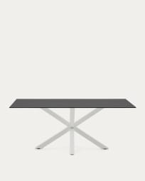 Τραπέζι Argo από μαύρο γυαλί και ατσάλινα πόδια σε λευκό φινίρισμα 200 x 100 εκ.