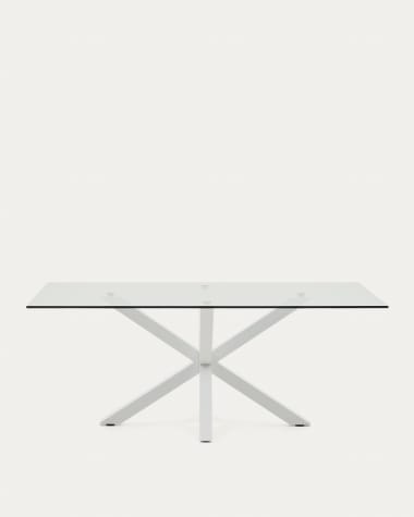 Argo glass table with steel legs with white finish 200 x 100 cm