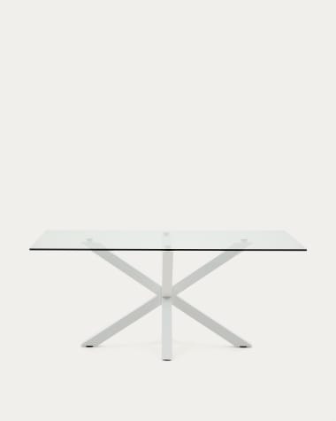Argo glass table and steel legs with white finish, 180 x 100 cm