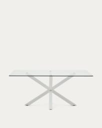 Table Argo en verre et pieds en acier finition blanche 180 x 100 cm