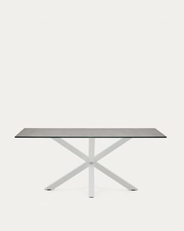 Table Argo en grès cérame Iron Moss et pieds en acier finition blanche 180 x 100 cm