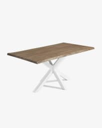 Argo oak veneer table with a distressed finished and white steel legs, 180 x 100 cm