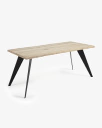 Koda oak veneer table with a whitewashed finish and black steel legs, 160 x 90 cm