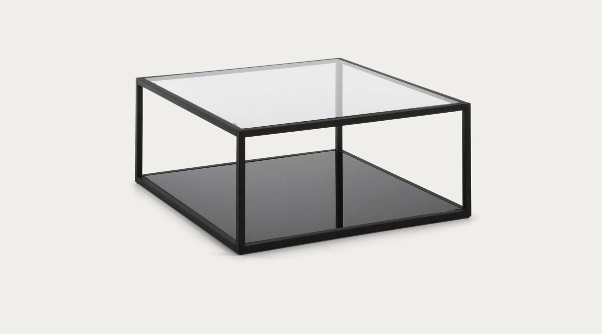 Table basse Blackhill carrée 80 x 80 cm en verre et acier noir | Kave Home®