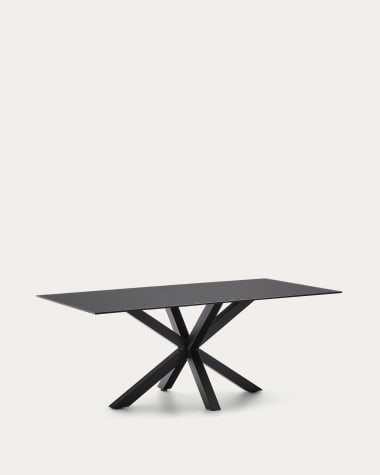 Argo Tisch aus schwarzem Glas und schwarzen Stahlbeinen 200 x 100 cm