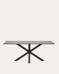 Table Argo 200 x 100 cm en grès cérame Iron Moss et pieds en acier noir