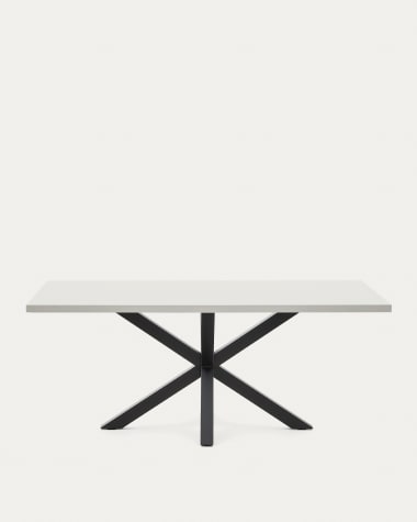 Tisch Argo aus Melamin mit weißer Oberfläche und Stahlbeinen mit schwarzem Finish, 200 x 100 cm