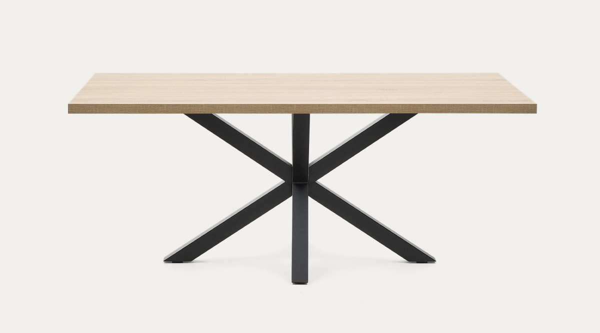 Table Argo 200 x 100 cm en mélamine naturelle et pieds en acier noir | Kave Home®