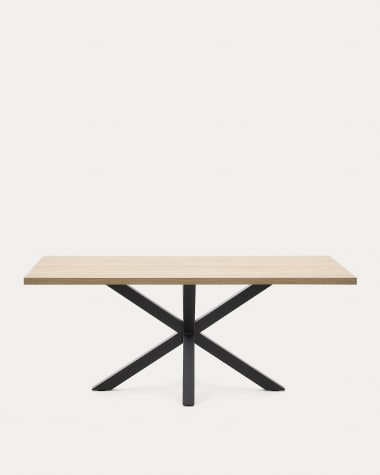 Tisch Argo aus Melamin mit natürlicher Oberfläche und Stahlbeinen mit schwarzem Finish, 200 x 100 cm