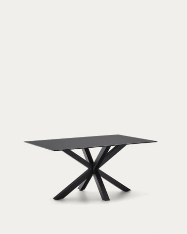 Argo runder Tisch aus schwarzem Glas mit schwarzen Stahlbeinen 180 x 90 cm