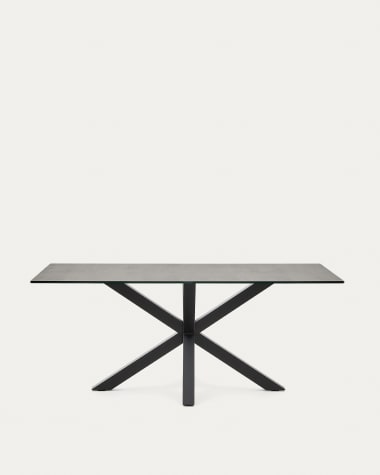 Table Argo en grès cérame Iron Moss et pieds en acier finition noire 180 x 100 cm