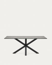 Table Argo 180 x 100 cm en grès cérame Iron Moss et pieds en acier noir