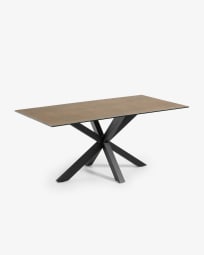 Τραπέζι Argo 180 εκ, πορσελάνη με φινίρισμα Iron Corten και μαύρα πόδια