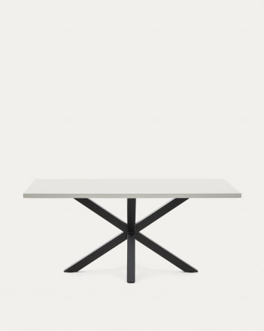 Tisch Argo aus Melamin mit weißer Oberfläche und Stahlbeinen mit schwarzem Finish, 180 x 100 cm