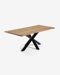 Τραπέζι Argo, φυσικός καπλαμάς βελανιδιάς και μαύρα ατσάλινα πόδια, 180x100εκ