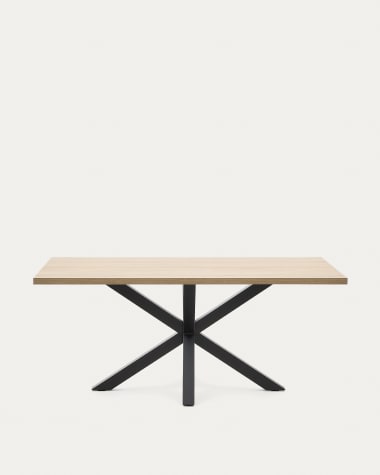 Stół Argo z melaminy z naturalnym wykończeniem i nogami z czarnej stali 180 x 100 cm