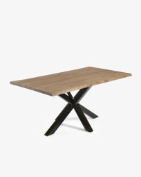 Argo oak veneer table with a distressed finish and black steel legs, 180 x 100 cm