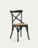 Chaise Alsie en bois de bouleau massif laqué noir et assise en rotin